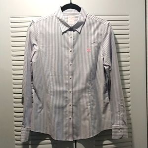 Brooks Brothers Tailored Fit Non-Iron Supima Cotton Striped Pink Blue Shirt